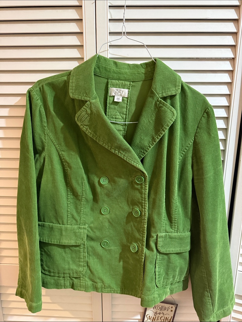 LOFT Bright Green Double-Breasted Corduroy Blazer